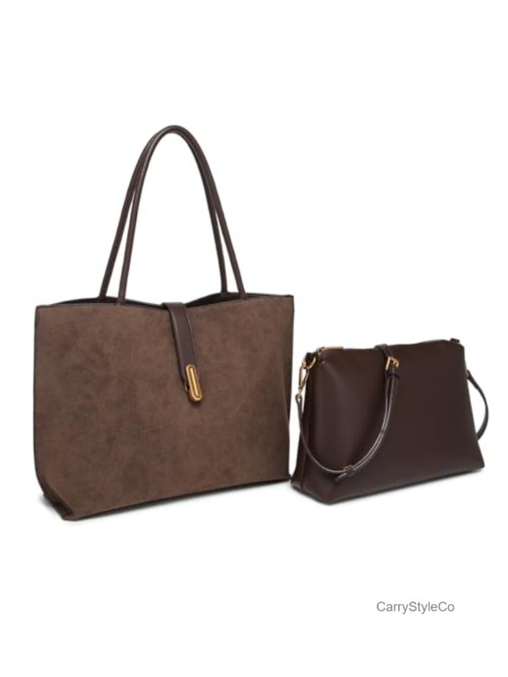 Faux Suede Tote Bag 2-in-1 Shoulder Crossbody Handbag Set Women